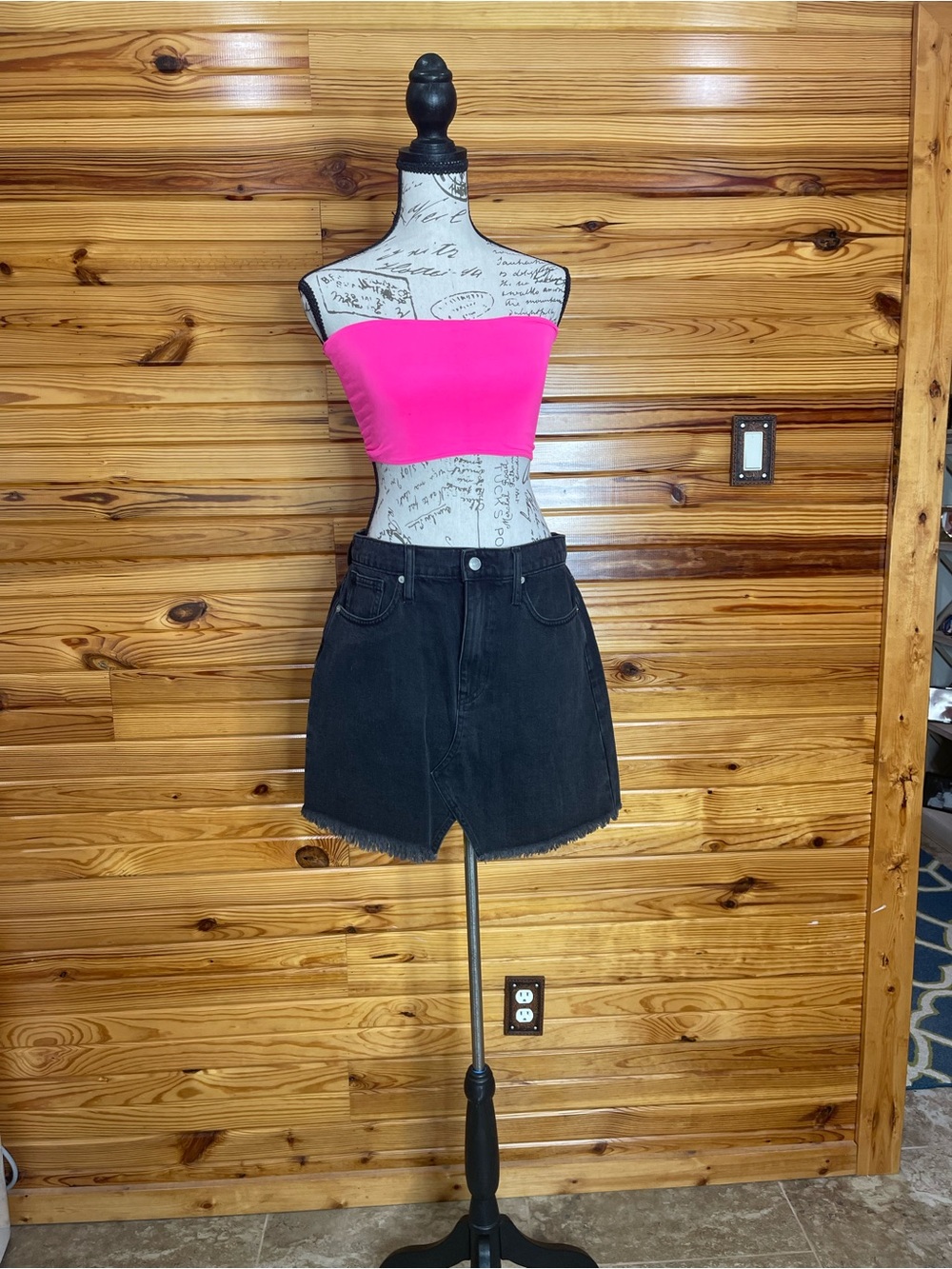 Madewell Black Denim Frayed Mini Skirt SZ 2